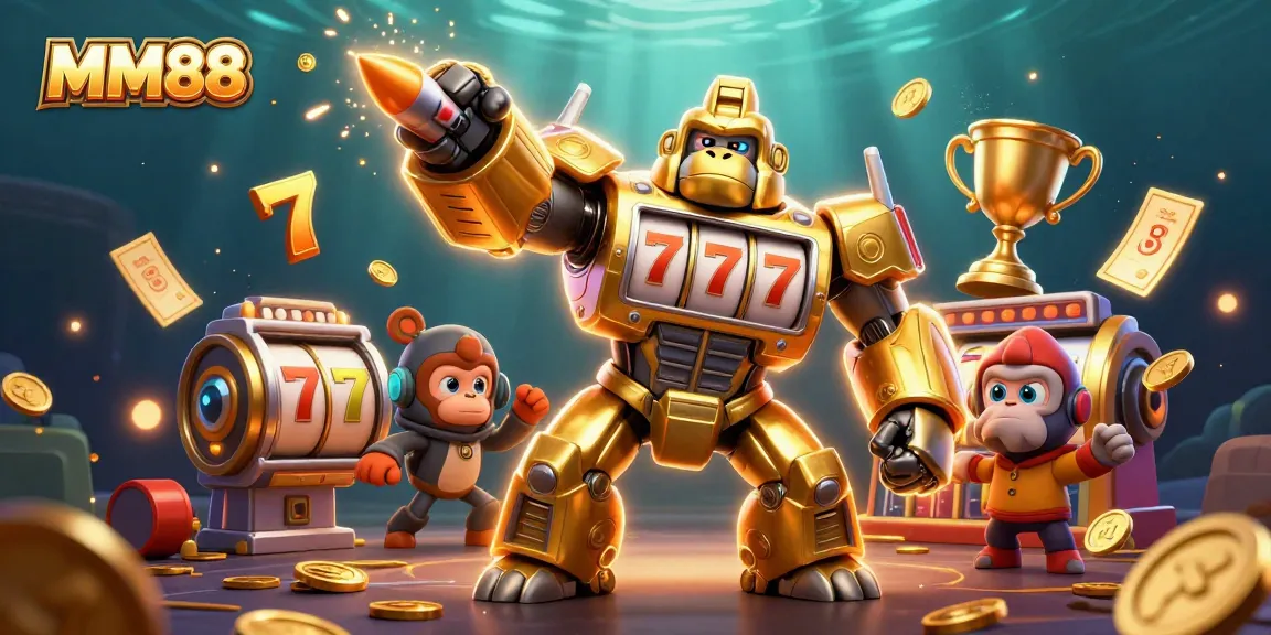 Experience exciting gameplay at MM88 with a golden gorilla mech and dynamic betting elements.