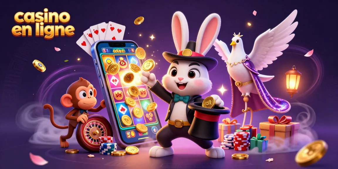 Découvrez les jeux au casino en ligne avec un magicien 3D et des éléments festifs entourés de pièces d'or.