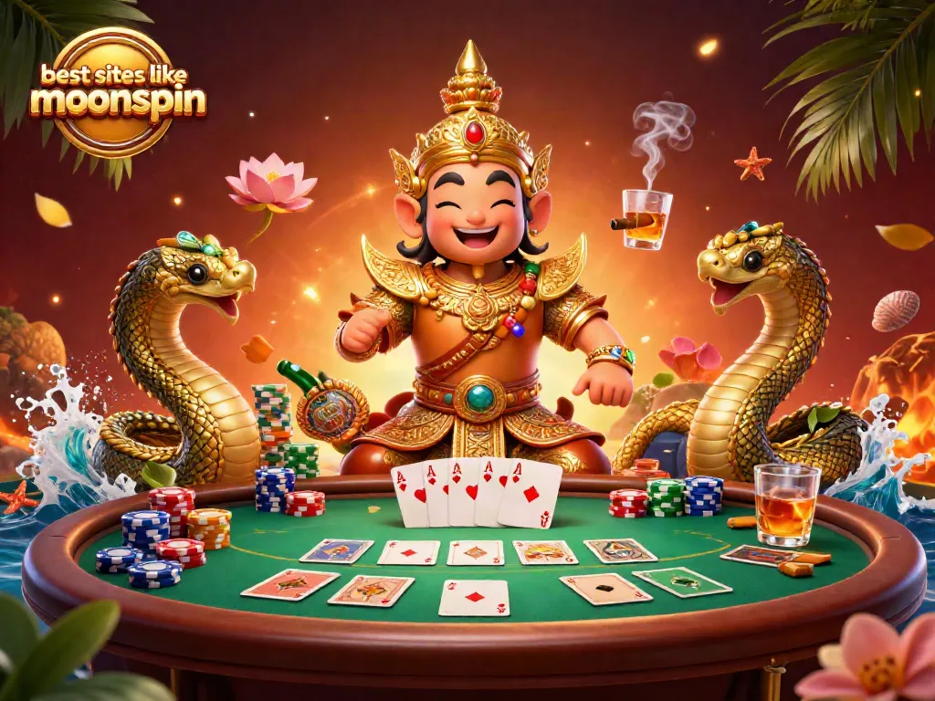 Engage with the best sites like moonspin in this vibrant poker scene featuring unique characters and game elements.