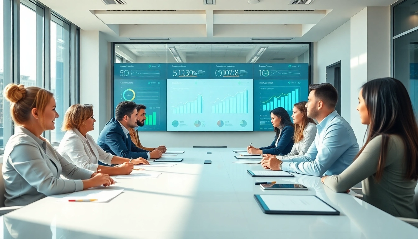 The general manager leads a strategic meeting in a modern office, encouraging collaboration and teamwork.