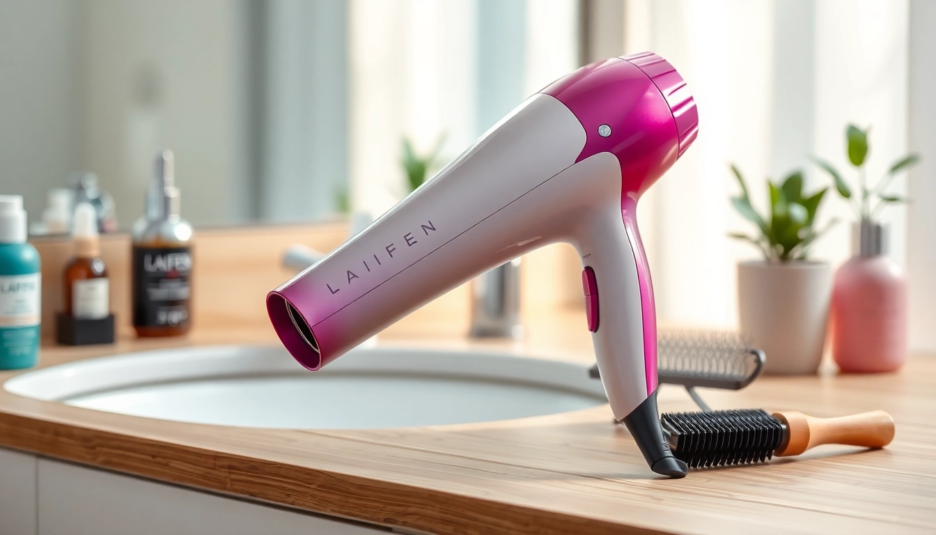 Showcase Laifen SE hair dryer with vibrant colors and sleek design on a vanity.