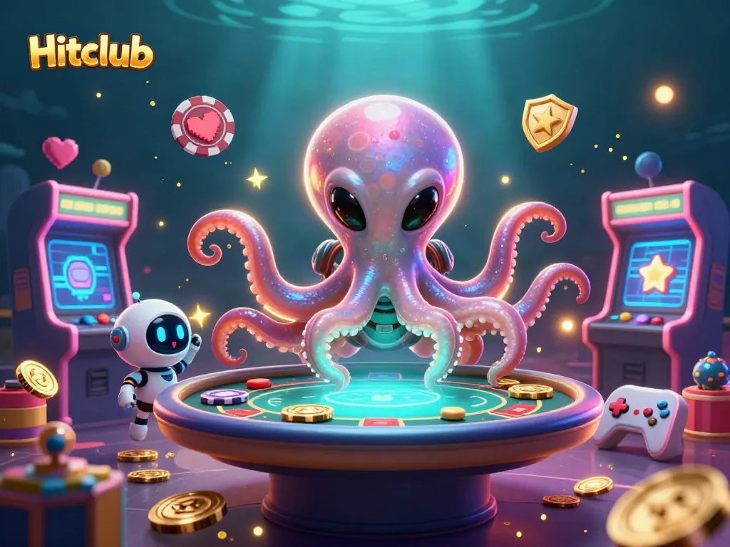 Experience the thrill of gambling with Hitclub, featuring an alien octopus and vibrant game elements.