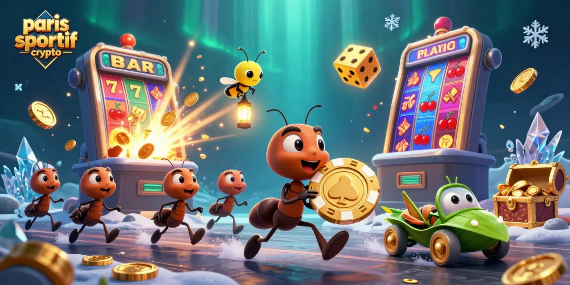 Pariez sur le sport avec le casino paris sportif crypto, illustrant des équipes de fourmis en cavale.