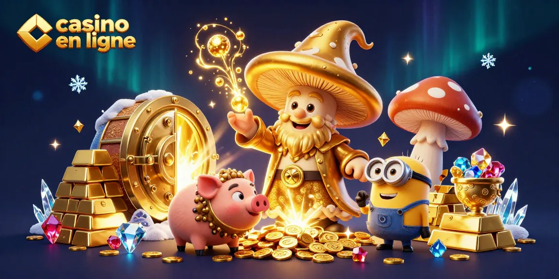 Un monde magique de casino en ligne où un sorcier géant transforme en or, entouré de richesses scintillantes.