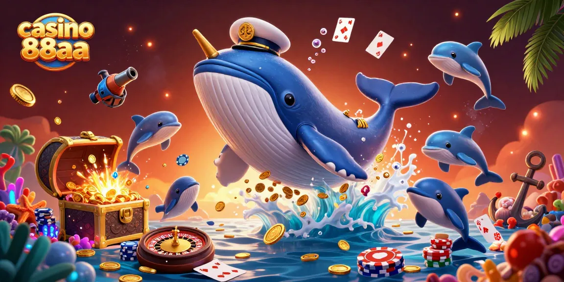 Engage in thrilling games at casino 88aa with playful dolphins and a majestic whale exploring the wealth.