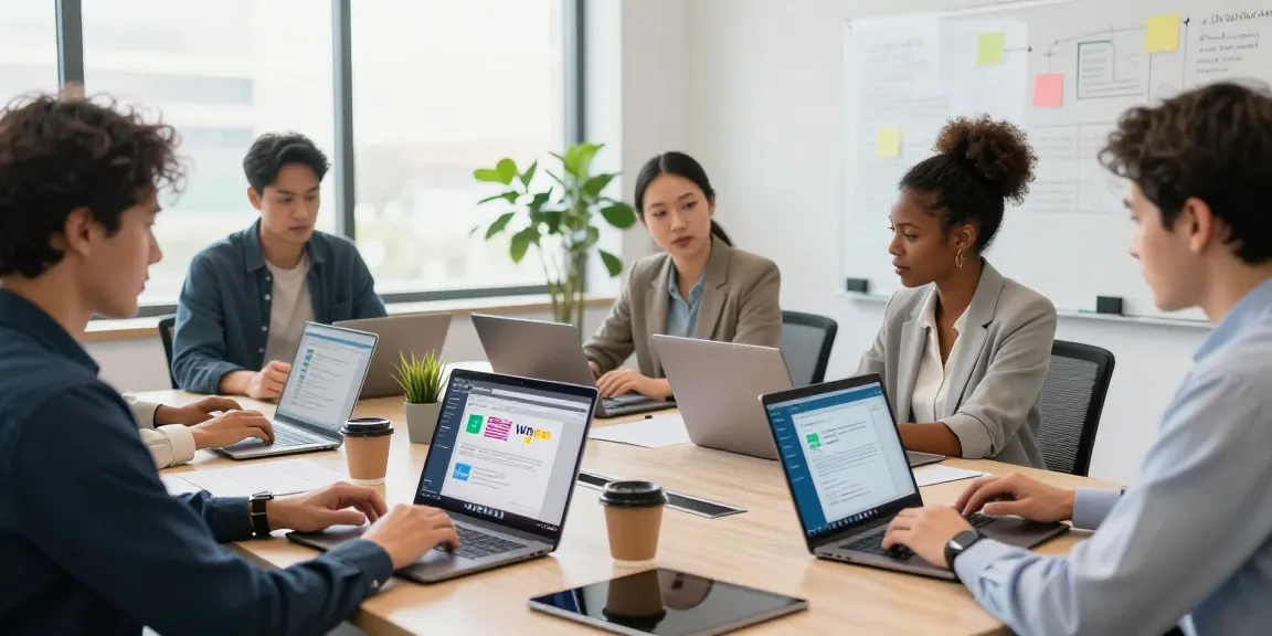 使用WPS Office 下载的办公环境,团队成员在协作办公,文件无缝同步与编辑。