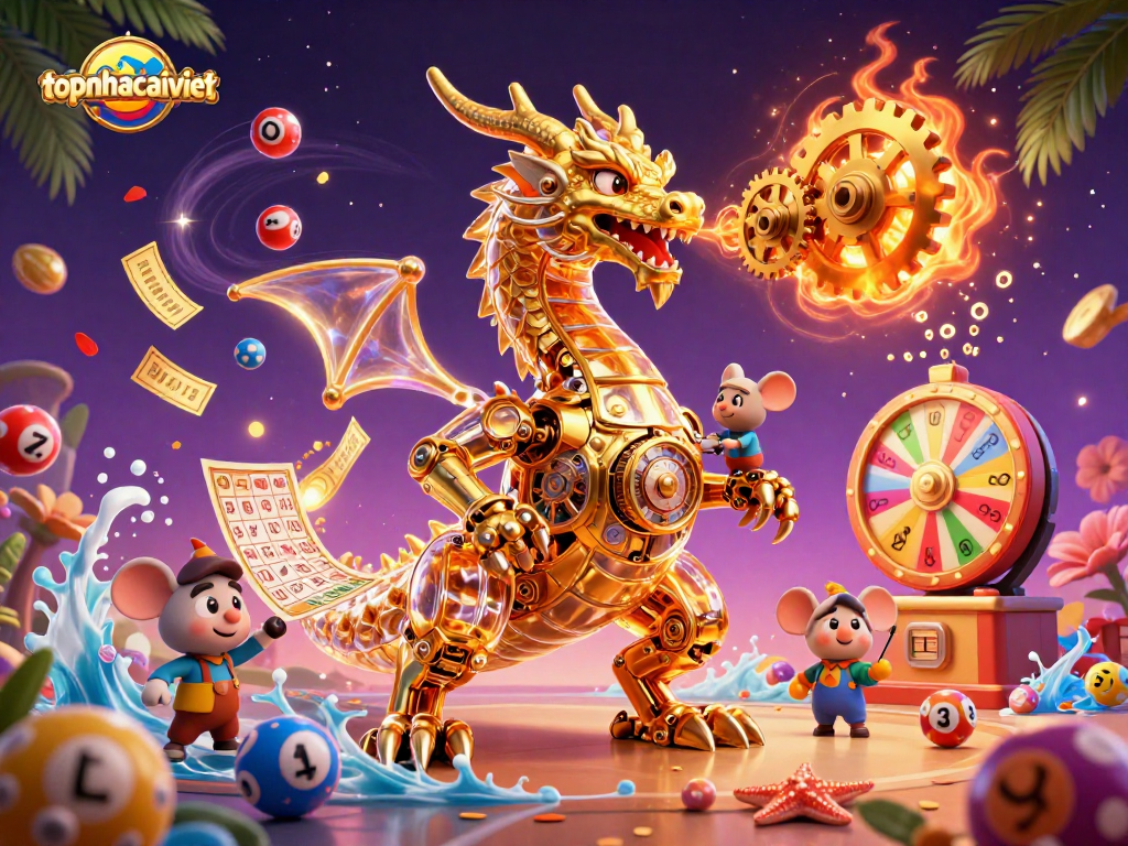 Experience topnhacaiviet's thrilling casino adventure with a golden dragon and dynamic game elements.
