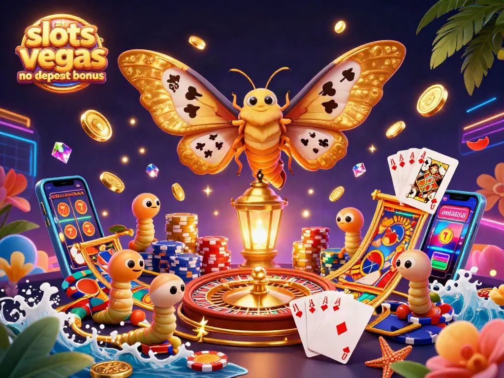 Experience thrilling gameplay with slots of vegas no deposit bonus and vibrant casino action in this 3D illustration.