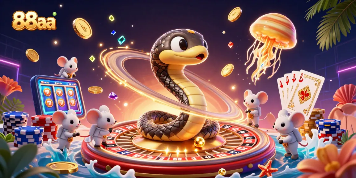 Engage with 88aa's cosmic betting scene featuring vibrant 3D characters and casino gaming elements.