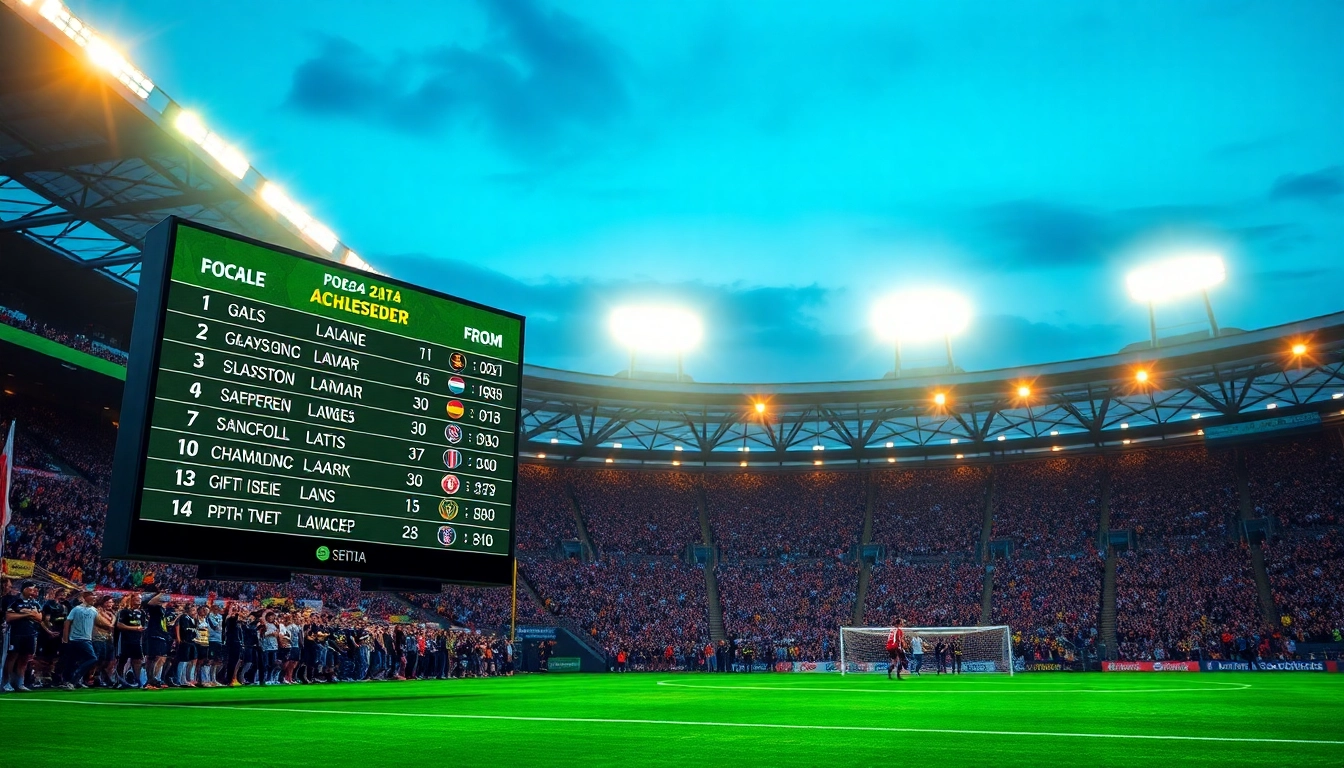 Jadwal bola ditampilkan di papan skor dengan suasana stadion yang ramai.