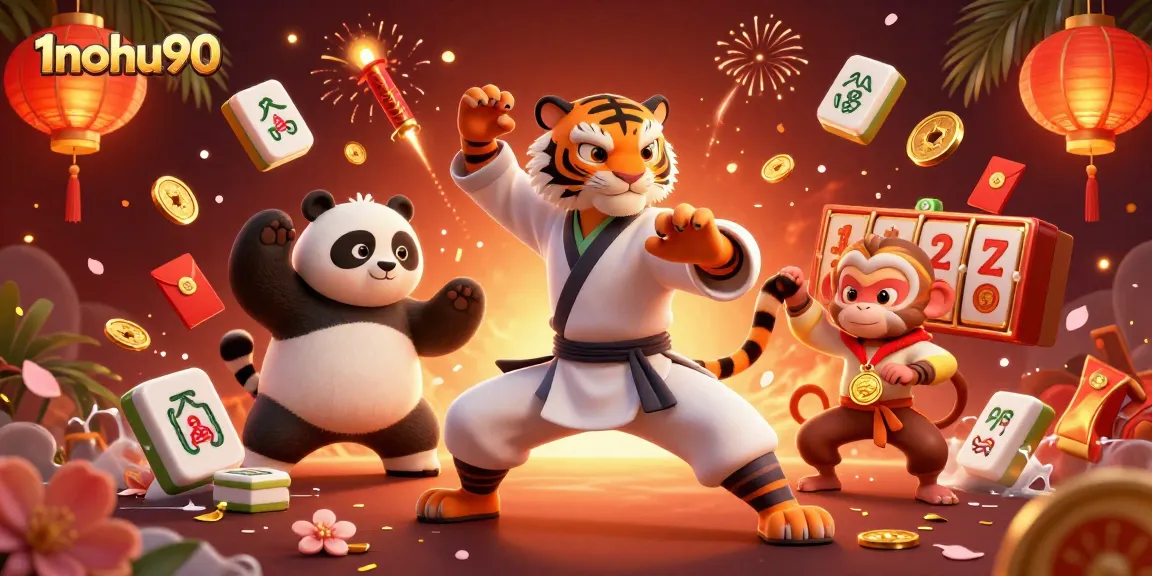 Engage with exciting gameplay at 1nohu90 featuring a 3D tiger master in an animated casino setting.
