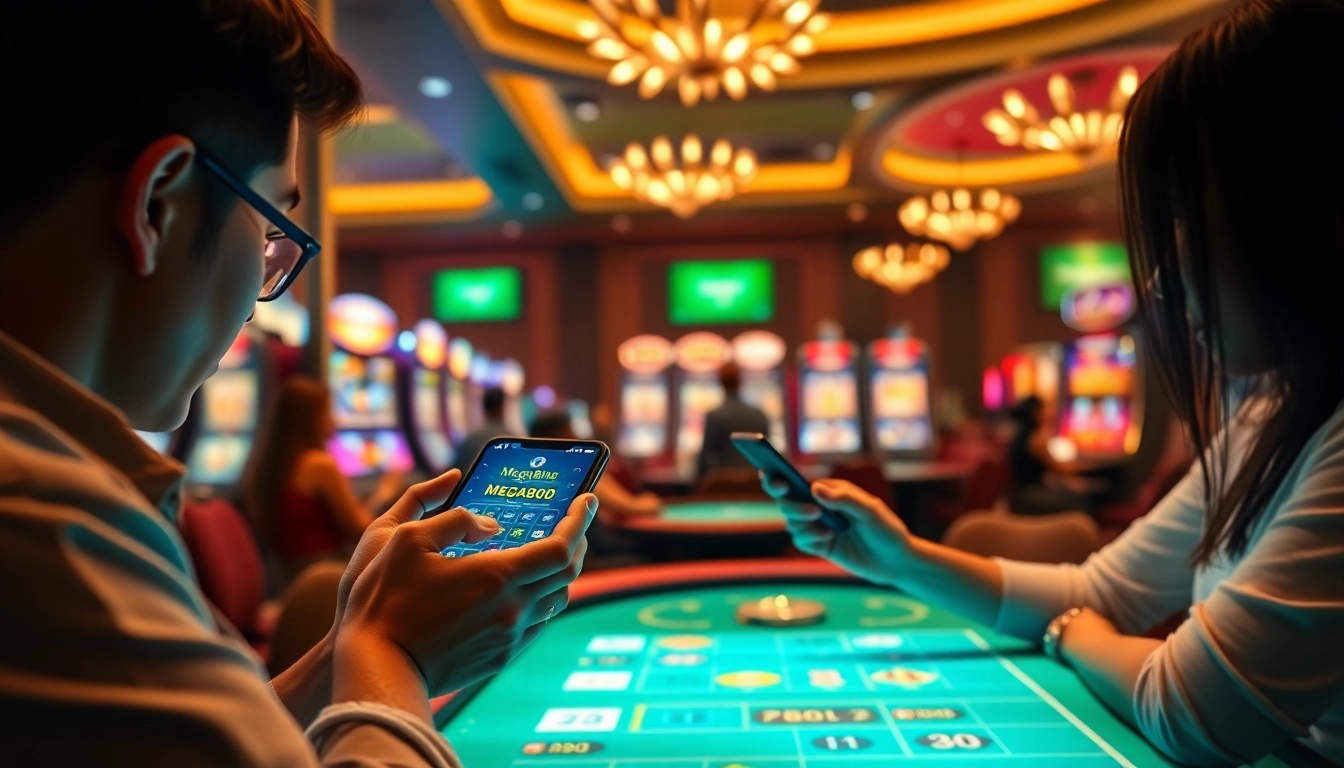 Permainan Mega888 Android yang menarik dalam suasana kasino yang meriah dan penuh warna.