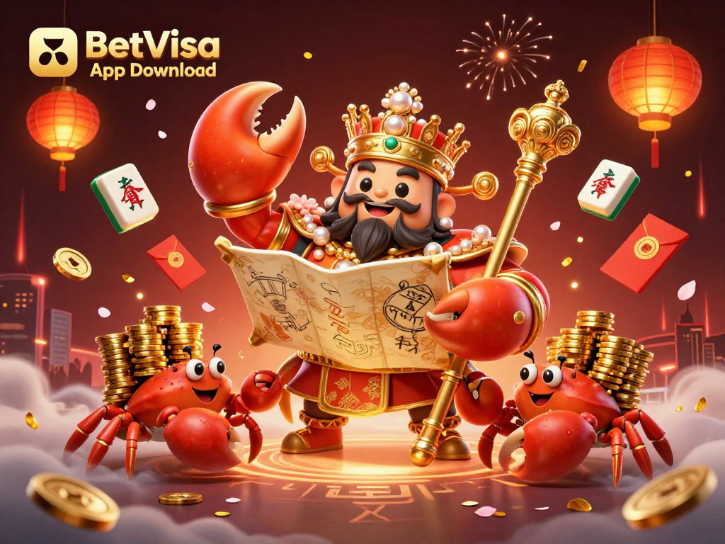 Engage in betting excitement with the BetVisa App Download, featuring a golden crab emperor and lively game elements.