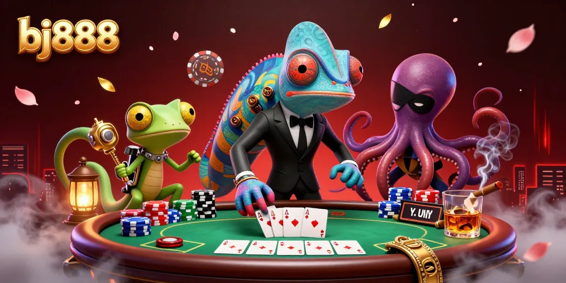 Experience high-stakes gaming at bj888 with a thrilling poker scene featuring colorful chips and exciting action.