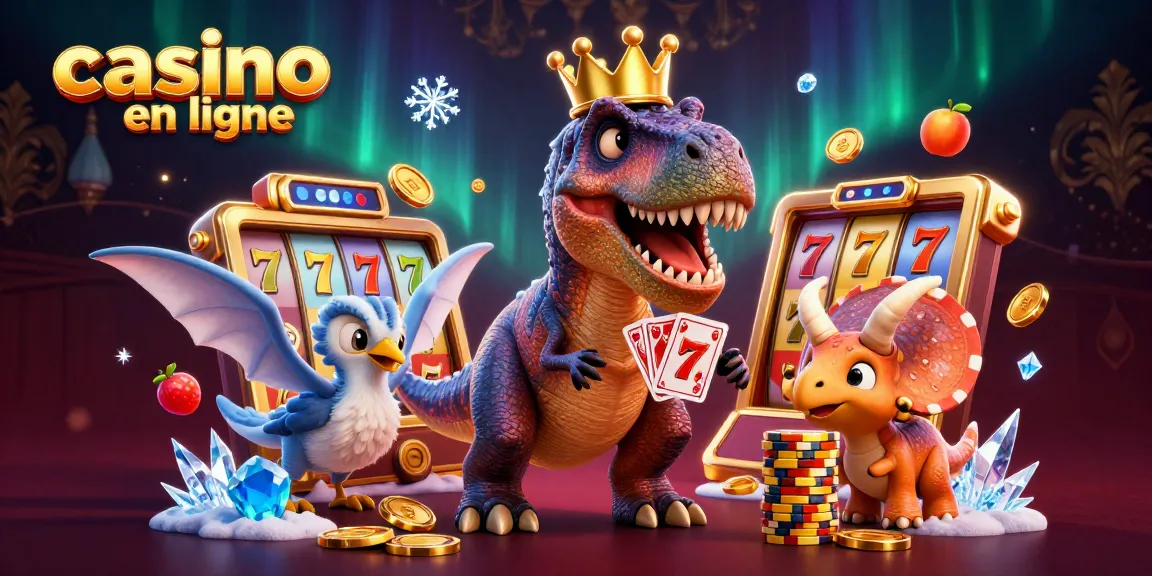 Jouer à casino en ligne avec un T-Rex ne réalisant des cartes, assisté par un ptérodactyle, mettant les jetons en scène.