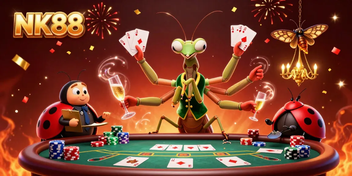 Win big with NK88 in this vibrant 3D cartoon casino scene featuring lively characters, poker elements, and festive energy.