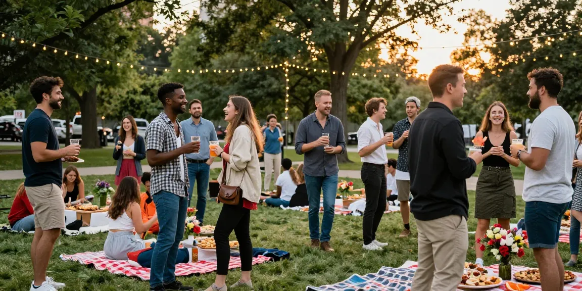 Authentic social gathering of singles on HundRoses platform enjoying connections over a picnic.