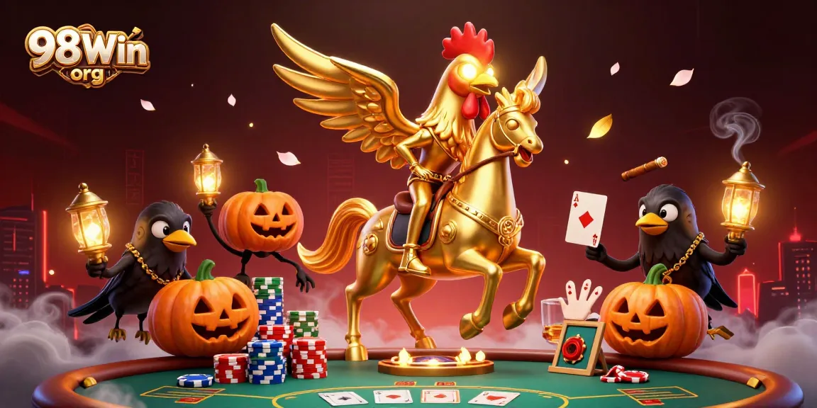 Experience thrilling action with 98Win org in a vibrant casino scene showcasing poker elements.