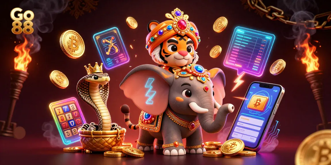 Experience the excitement of Go 88 with a vibrant 3D casino illustration showcasing rich gaming elements.