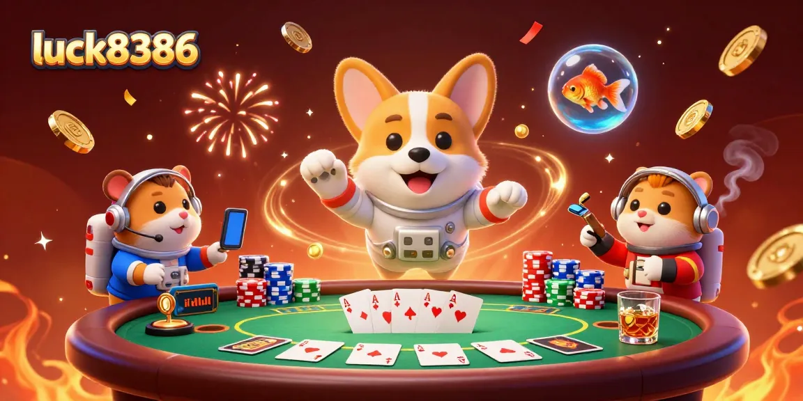 Experience the excitement of luck8386 in a vibrant casino space with animated characters and dynamic gaming elements.