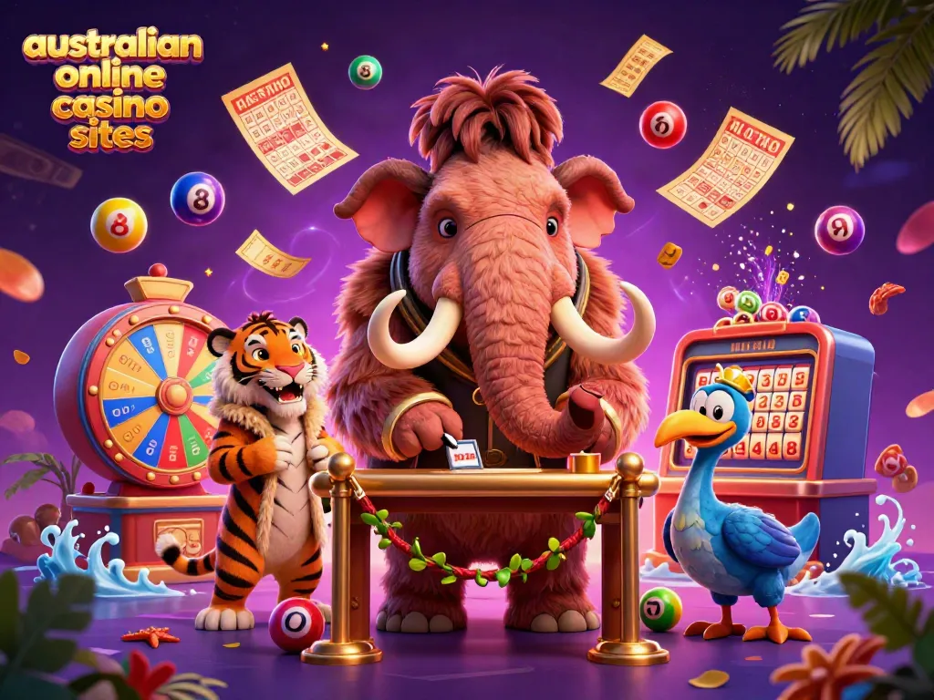 Engaging scene showcasing australian online casino sites with vibrant characters and casino elements at play.