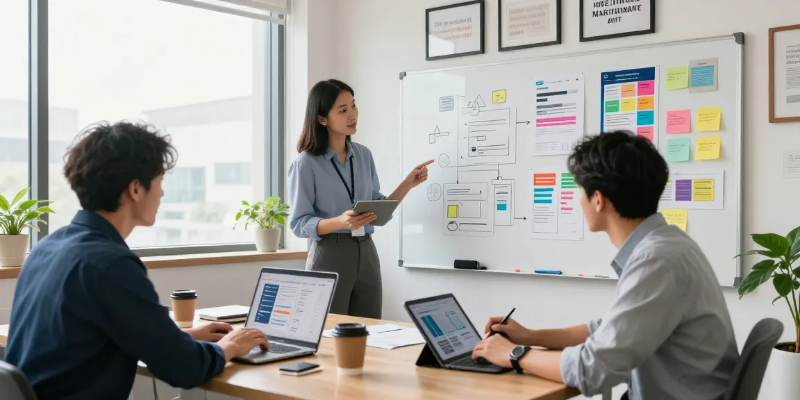 Buy app downloads in a collaborative business office featuring a team brainstorming app launch strategies.