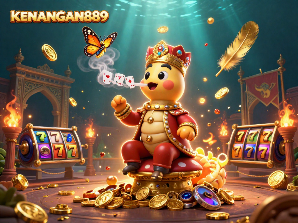 Experience the thrilling slots action at KENANGAN889 with vibrant characters and poker symbols.