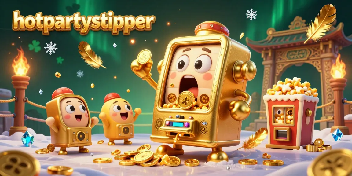 hotpartystripper slot machine celebrating jackpots amid gold coins and casino elements.