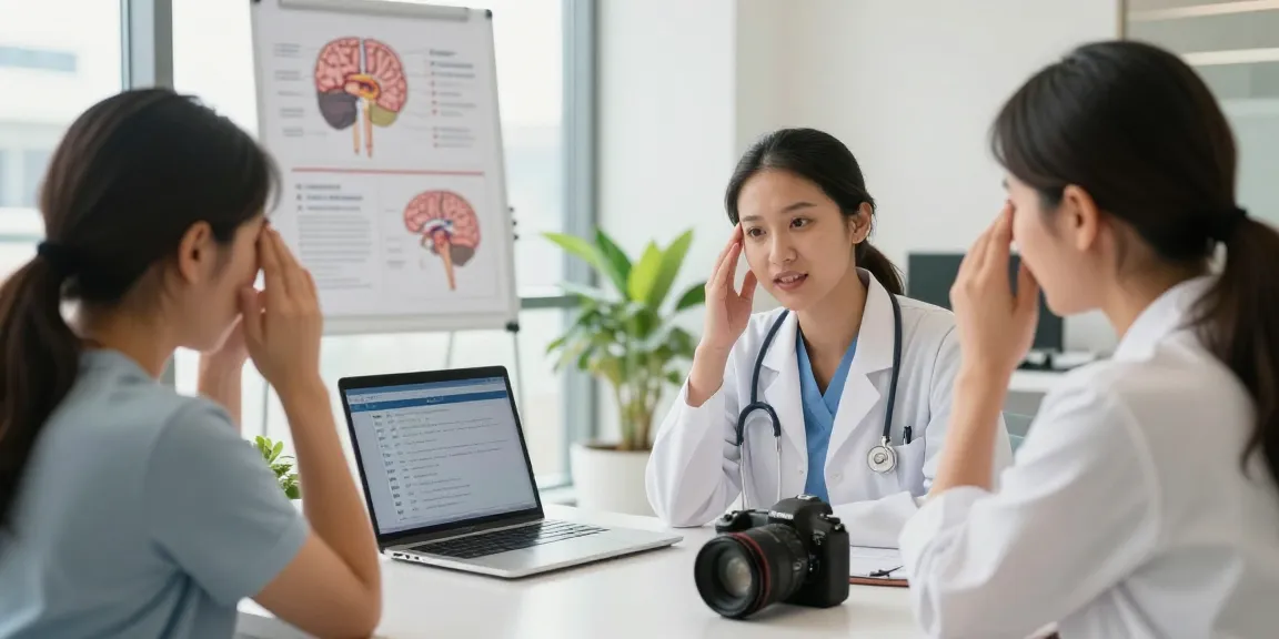 Migraine treatment Abu Dhabi: A healthcare professional discussing personalized options with a patient in a modern clinic.