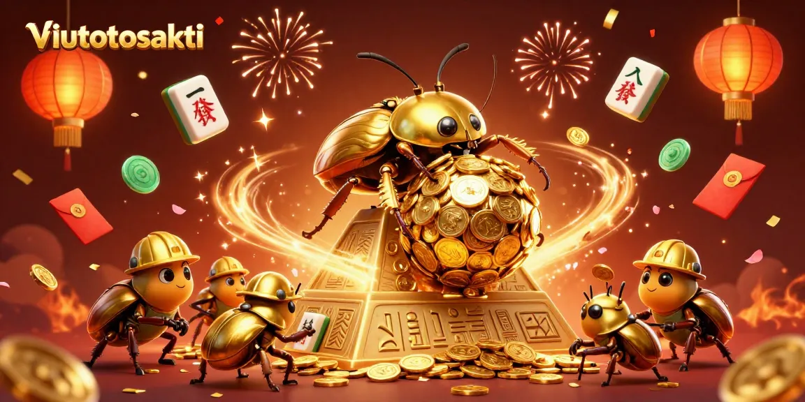 Menghasilkan kemenangan besar di viutotosakti dengan beetle emas dan simbol kasino yang bersinar.