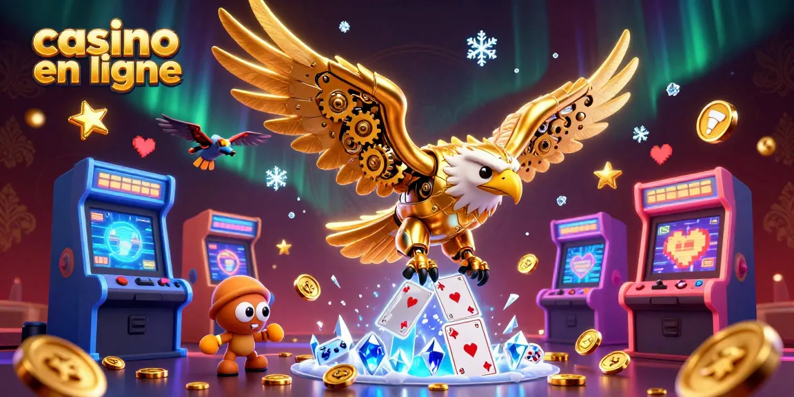 Cascader des cartes holographiques dans un casino en ligne vibrant avec un aigle doré