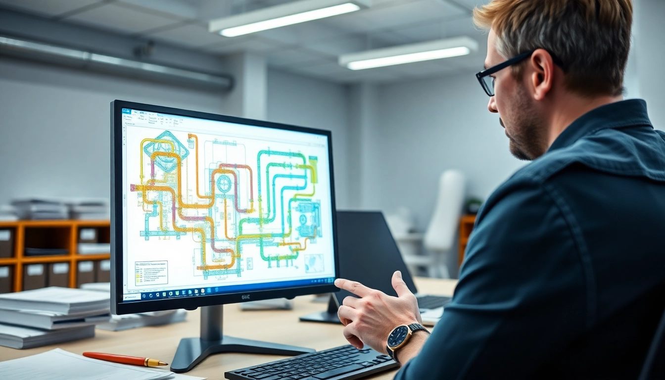 Engineer observing intricate Plant 3D isometrics on a computer screen, highlighting advanced engineering details.