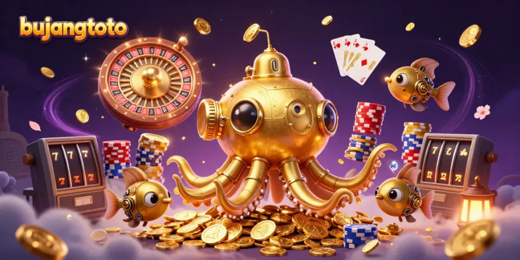 Engage with bujangtoto in an adventurous casino scene featuring animated characters and vibrant elements.