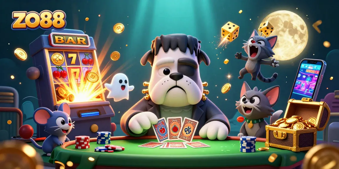 Experience thrilling games at zo88 with a lively 3D cartoon casino scene filled with jackpots and excitement.