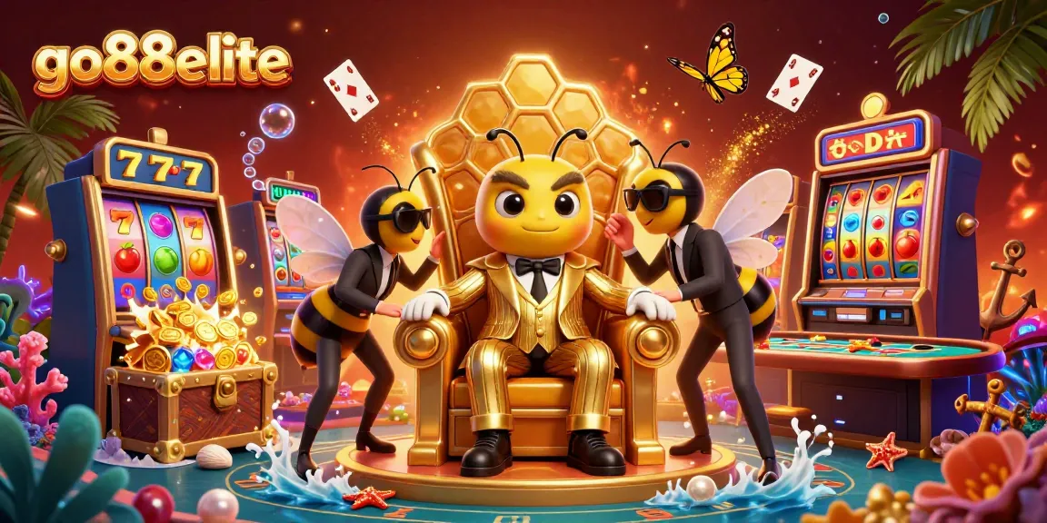 Join the excitement of go88elite with a vibrant 3D illustration showcasing a bee mob boss and casino elements.