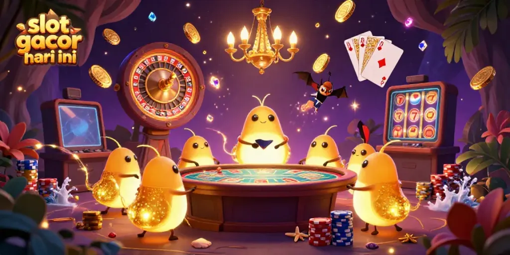 Catch slot gacor hari ini excitement with glowworms lighting up a vibrant cave casino scene.