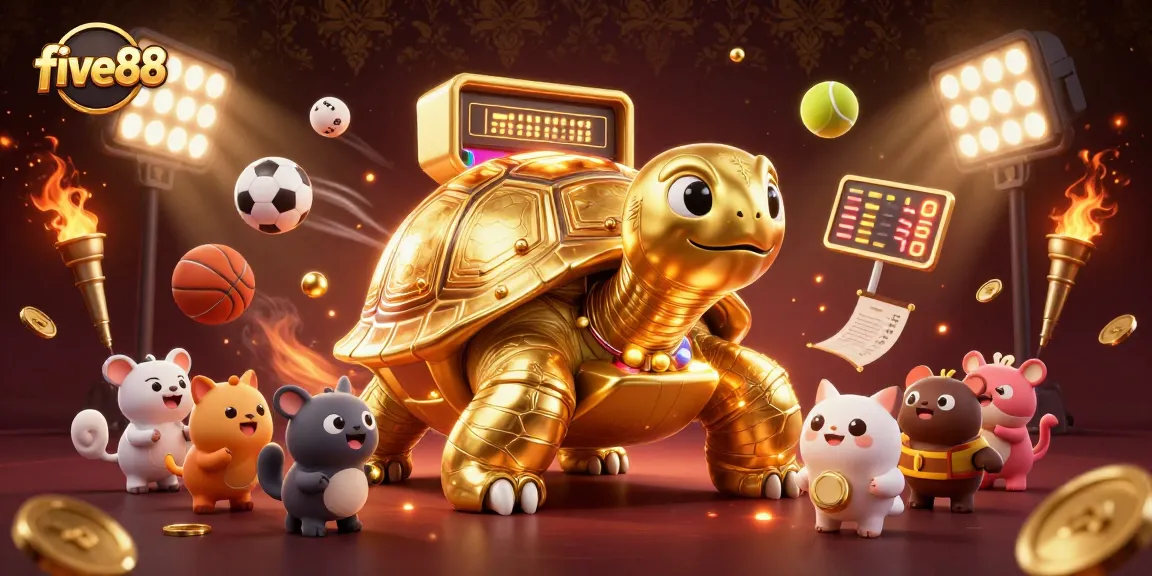 Experience the excitement of five88 with a vibrant 3D illustration featuring thrilling games and joyful players.