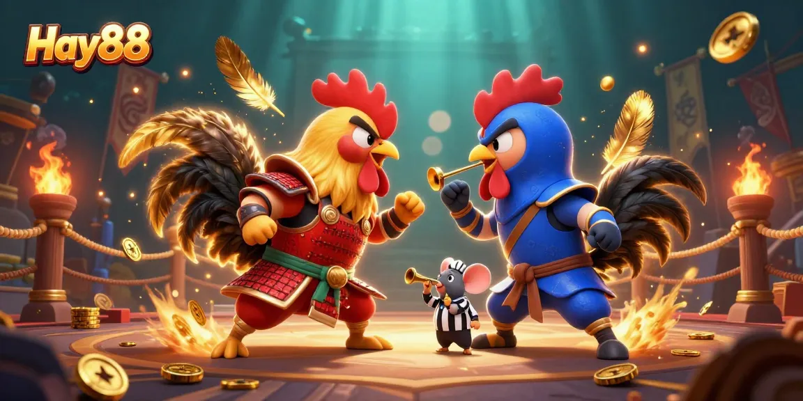 Experience thrilling battles between Hay88's roosters as they compete in a colorful gambling arena filled with exciting elements.