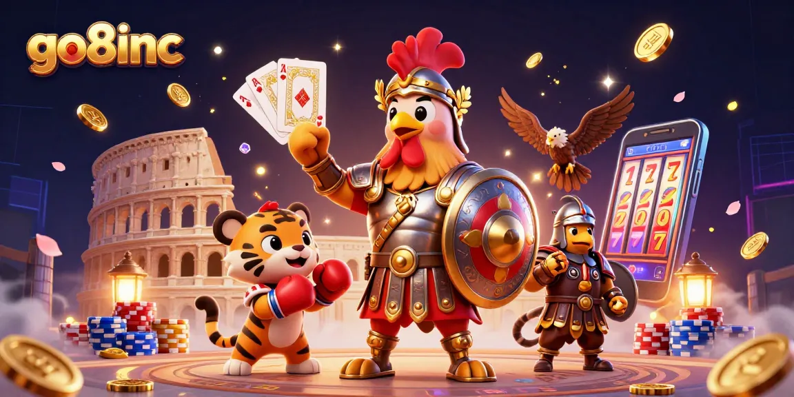 Experience the excitement of go8inc with a colossal casino scene featuring gaming elements and dynamic characters.