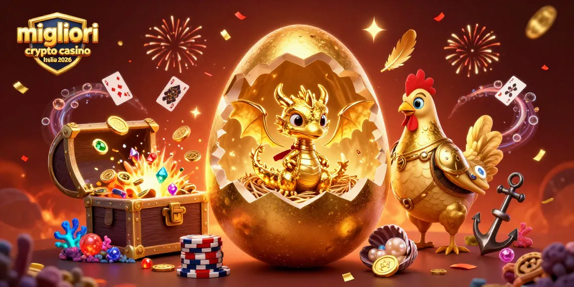 Gioca nei migliori crypto casino Italia 2026 con un drago d'oro tra monete e carte