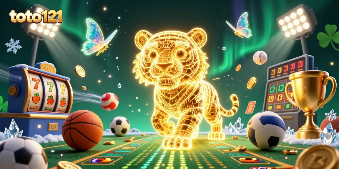 Experience thrilling gameplay with the vibrant jackpot scene at toto121, showcasing a golden tiger amidst dynamic gaming elements.