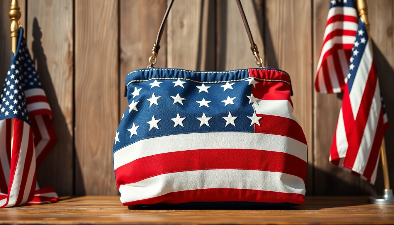 Showcase the American flag purse highlighting its craftsmanship and vibrant colors.