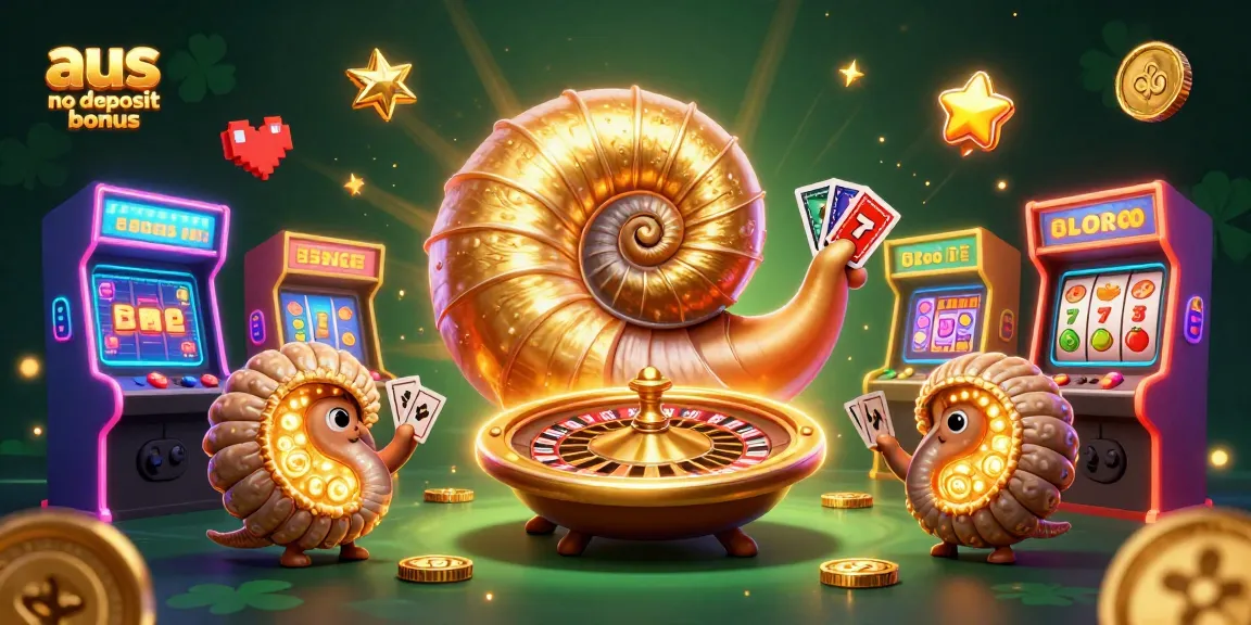 Engage with the thrilling aus no deposit bonus scene featuring a giant nautilus, glowing ammonites, and vibrant casino elements.
