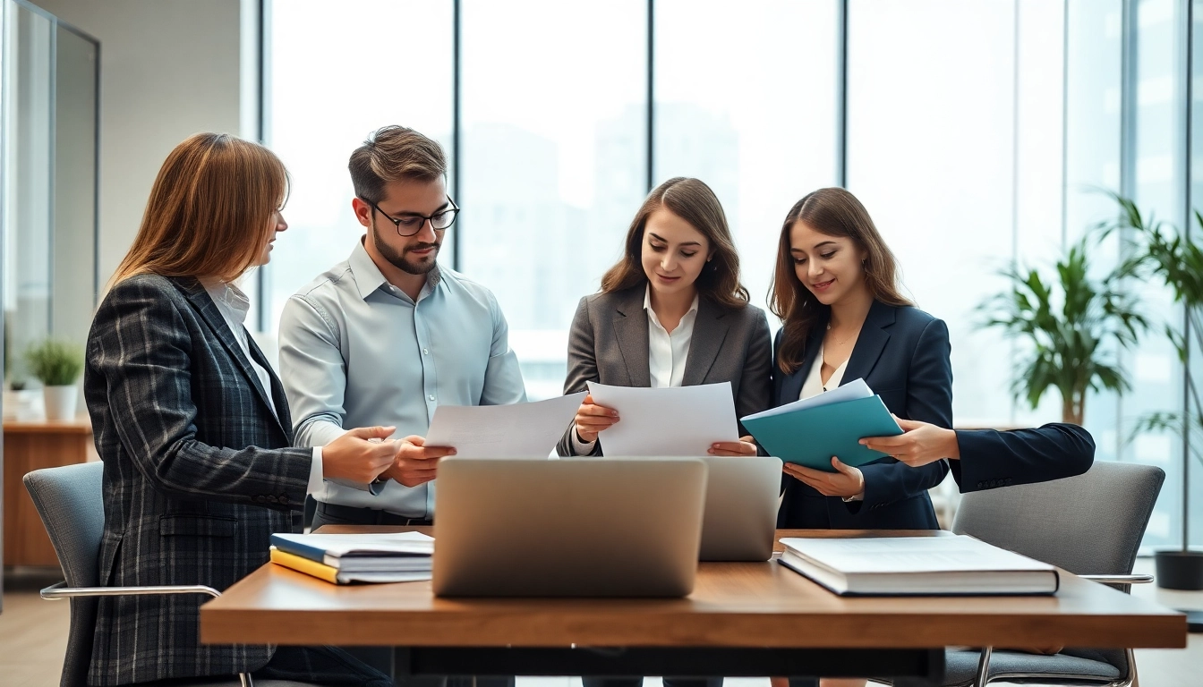 Engaging professionals providing multi-state title and escrow services in a modern office.