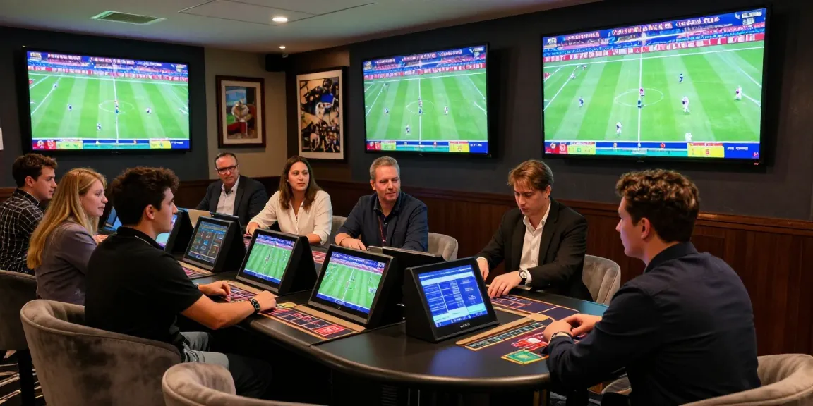 Situs Taruhan Bola Terpercaya showcased in a dynamic betting lounge scene with friends enjoying the thrill of live sports betting.