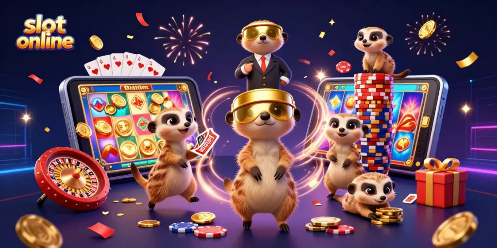 Berlatih kesuksesan slot online dengan karakter meerkat yang mengelola kasino.
