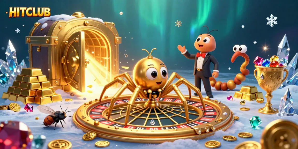 Experience HITCLUB's thrilling bets with a spider and fly in a casino web scene.