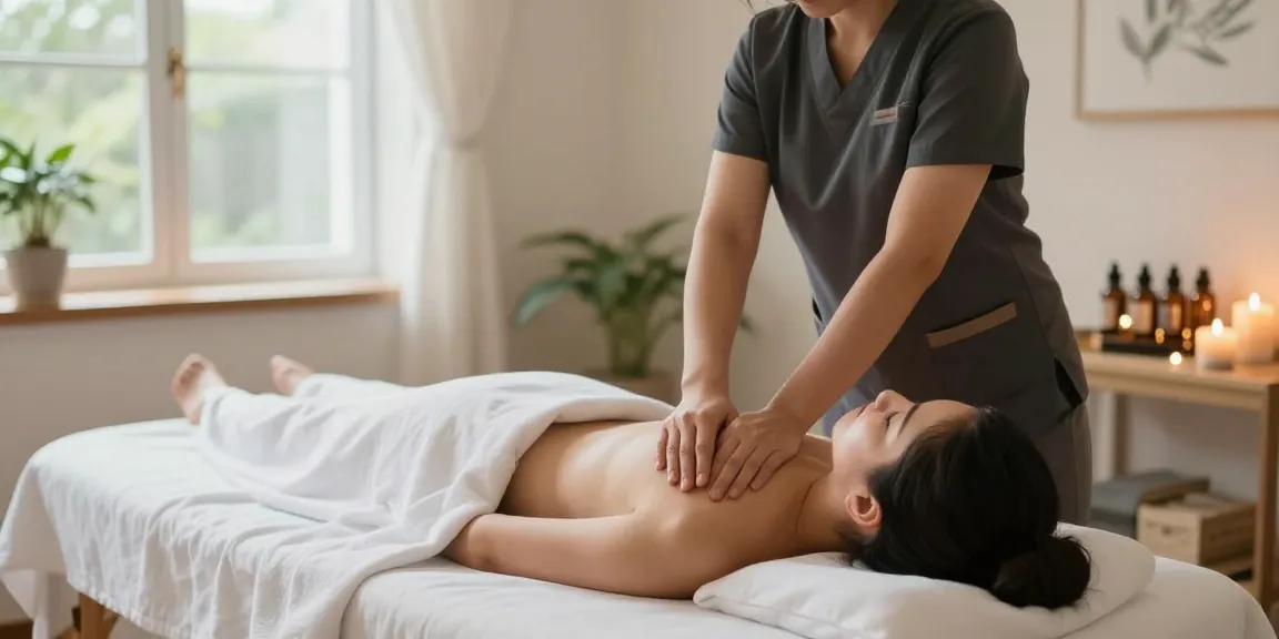 스웨디시 마사지 중인 모습과 아늑한 스파 환경