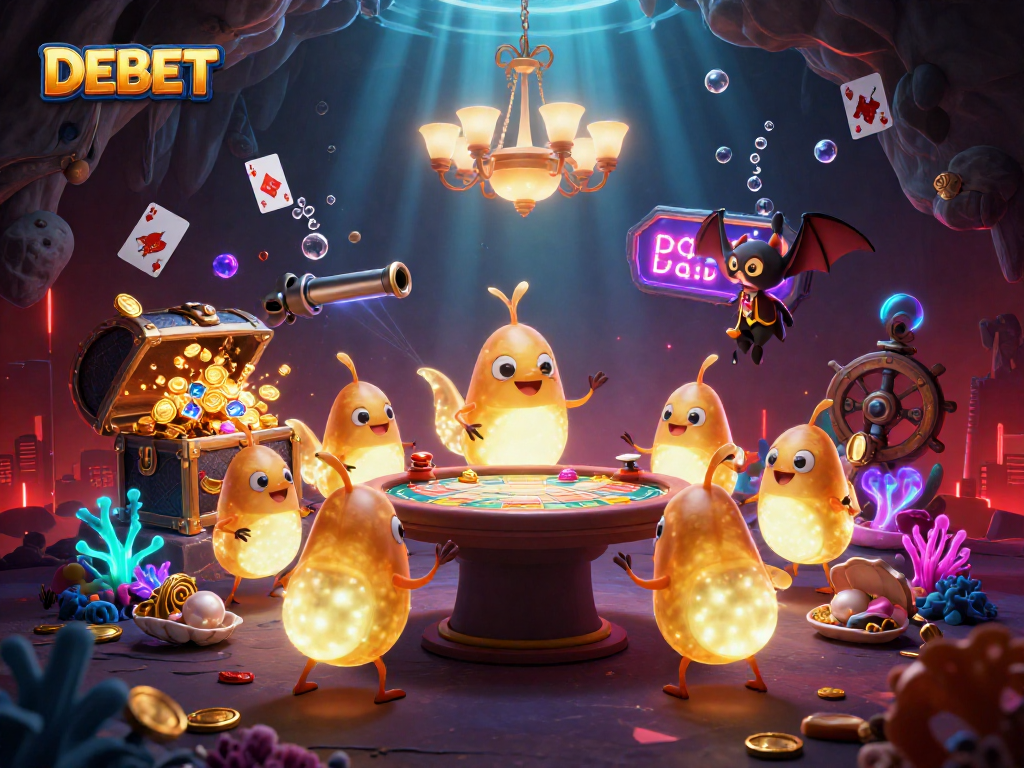 Experience the exciting DEBET glowworm casino scene enhanced with lights and treasure.