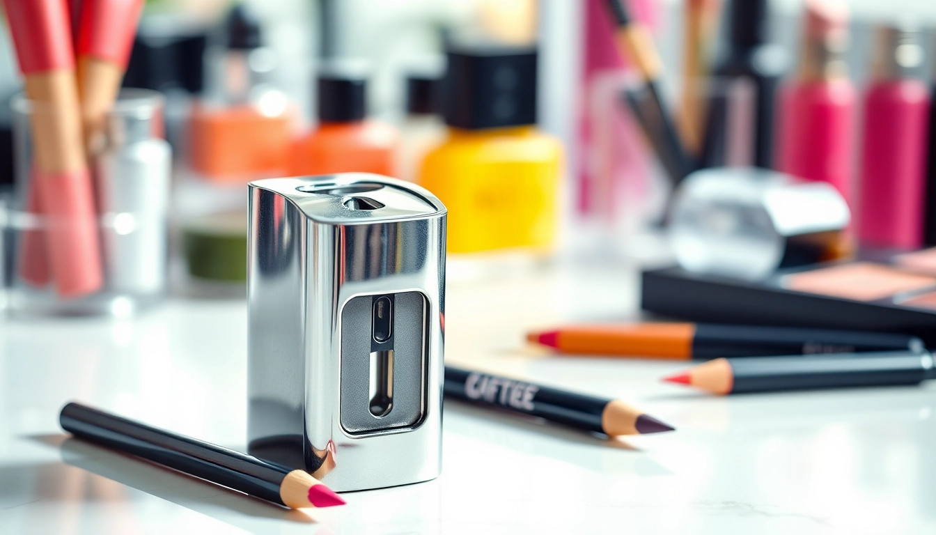 Using a cosmetic pencil sharpener to create a clean, precise tip for makeup pencils.